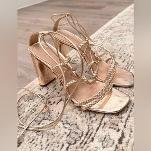 Schutz Lunah Metallic Nappa Leather Sandal - 8 / Gold / Metallic Nappa Leather